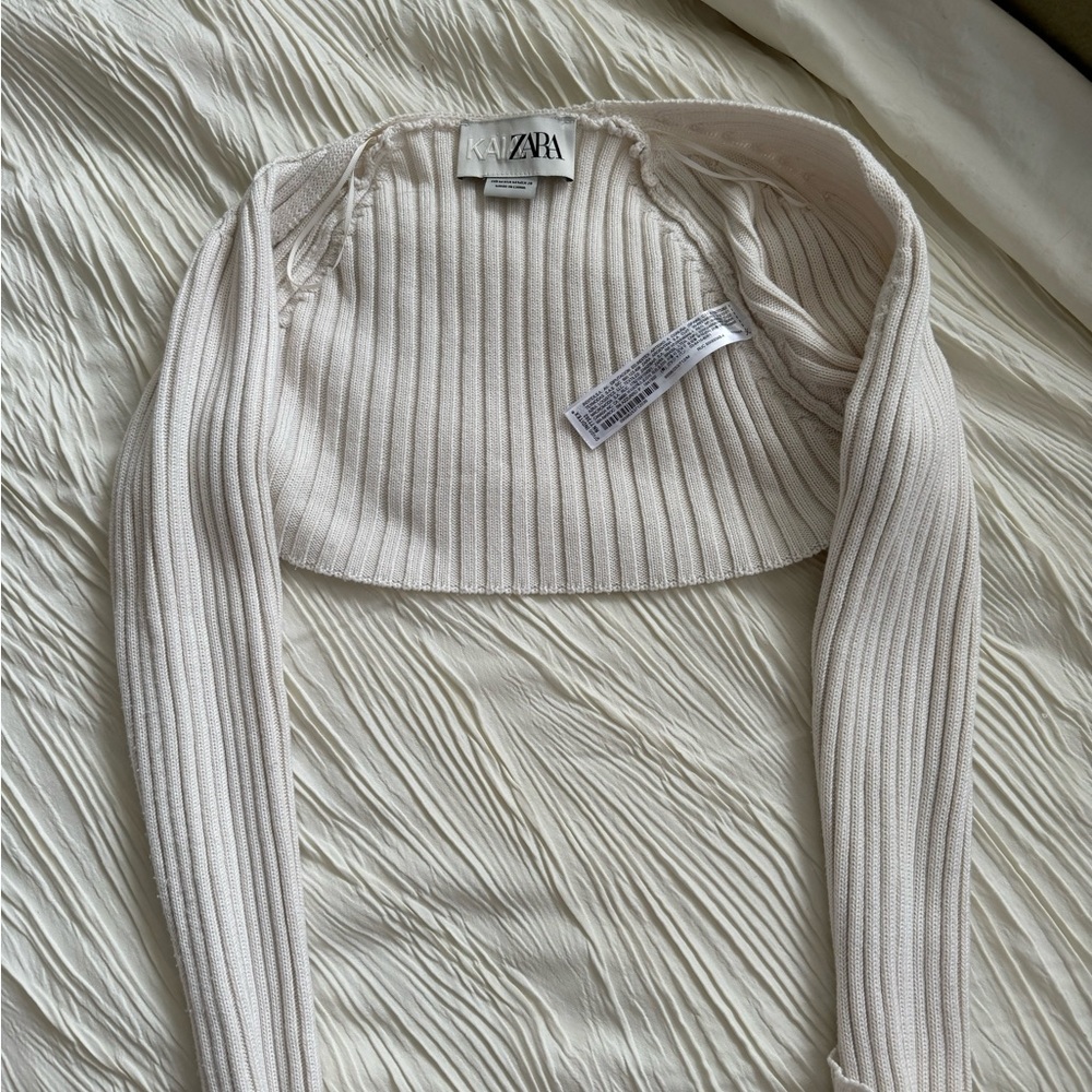 Zara Cream Ribbed Cropped Shrug